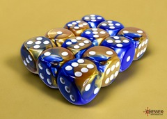 Gemini Blue-Gold/white 16mm d6 Dice Block (12 dice)